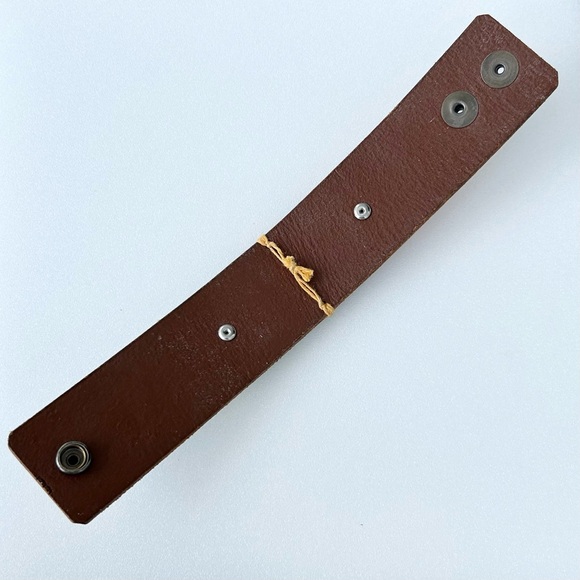 Vintage Leather Bracelet 7โ to 8โ Skull Design with Brass Filigree Backgound - Picture 2 of 5